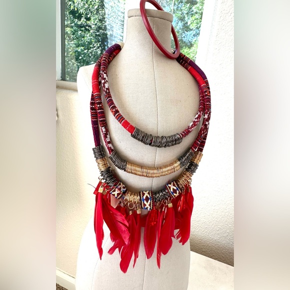 Tribal Style Feather Statement Necklace - Picture 12 of 12